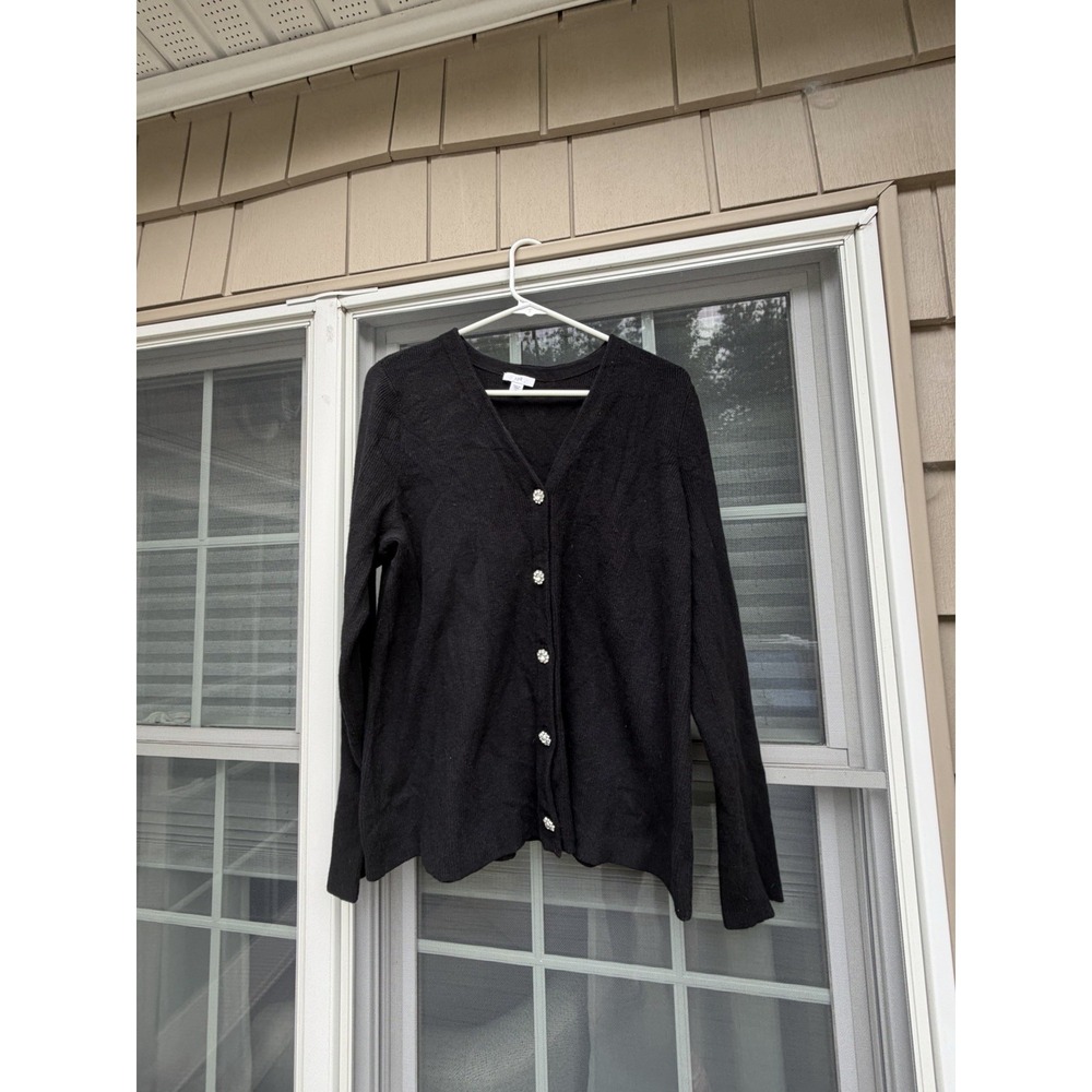 J.Jill Black ribbed v-neck Cardigan Sweater Size Medium